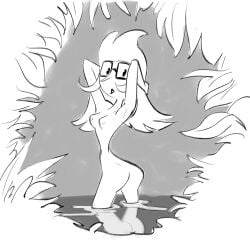 2015 armpits arms_up ass black_eyes breasts brokenlynx female female_only glasses hands_behind_head long_hair my_life_as_a_teenage_robot nickelodeon nipples outdoors small_breasts water wisteria_wakeman