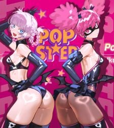 2girls armwear ass ass_focus ass_shot back back_view big_ass black_gloves black_nail_polish black_nails black_shorts black_thighhighs blue_eyes boku_no_hero_academia call_of_the_night cleavage clothing elbow_gloves fangs female female_only fingerless_gloves foolish_potato gloves hair hand_on_ass haneyama_kazuho legwear long_hair looking_back loose_hair multiple_views my_hero_academia nail_polish nails nanakusa_nazuna pink_hair pop_step shorts smile solo solo_female thick_thighs thighhighs thighs vampire vampire_girl vigilante:_my_hero_academia_illegals yofukashi_no_uta
