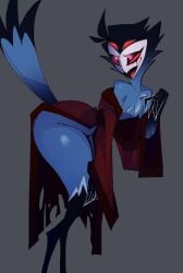 4_eyes avian chest_tuft demon eyeliner fat_ass feminine helluva_boss owl pose robe skinny stolas_(helluva_boss) tail thick_thighs vivziepop wide_hips xexeezy