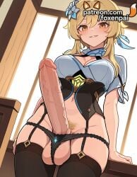 1girls 2025 ai_generated artist_name balls blonde_hair blush breasts bust chest cleavage cock desk dick erection female female_pubic_hair flower foxenpai futanari garter_belt garter_straps genshin_impact hair_flower hair_ornament hi_res high_quality high_resolution highres huge_cock indoors intersex large_penis lumine_(genshin_impact) navel on_desk on_table panties patreon patreon_username penis pubic_hair sitting solo stable_diffusion testicles thighhighs uncensored underwear veins veiny_penis watermark window