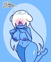 1girls bifa blush boo_(mario) boo_girl_(minus8) covered_eyes female floating ghost ghost_girl huge_ass mario_(series) naked nintendo nipples pussy super_mario_bros.