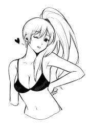 bikini bra canon_genderswap cleavage doodle female female_only genderswap_(mtf) gintama long_hair looking_at_viewer medium_breasts momomandaitaro monochrome okita_sougo okita_souko ponytail rule_63 side_ponytail sketch solo wink