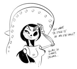 2015 black_eyes breasts brokenlynx eyepatch eyepatch_removed female female_only mexican_female nipples scardelita_sanchez skeleton skeleton_girl sketch small_breasts sombrero text the_book_of_life white_background