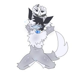 black_hair chubby cuff_(restraint) cuffs female furry furry_breasts furry_ears furry_female furry_tail grey grey_body grey_fur pussy thick_ass thick_hips thick_legs thick_thighs white_hair woman_only