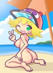 1girls accurate_art_style amitie ass barefoot blonde_hair breasts bursting_amitie cap feet female female_only furii_(artist) green_eyes large_ass large_breasts light-skinned_female light_skin naked nipples nude nude_female puyo_puyo puyo_puyo_artstyle puyo_puyo_fever shiny_skin short_hair smooth_skin textless_version wink