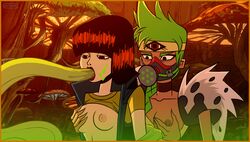 2girls animated breasts classic disney disney_xd female green_hair julie_kane kaia_(motorcity) motorcity multiple_girls nipples no_bra restrained tentacle tentacle_sex zone