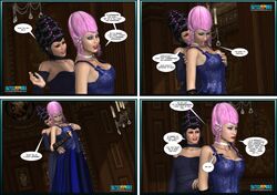 3d age_difference aveline big_breasts big_penis black_hair breasts caption clothes comic crazyxxx3dworld female french_text futa_on_female futanari intersex large_breasts light_skin maid makeup penis pink_hair servant sex wig