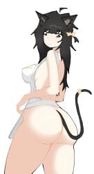 ass ass_focus black_hair bow cat_ears cat_girl cat_tail catgirl cute cute_face fat_ass heart_symbol long_hair looking_at_viewer looking_down maid maid_apron maid_outfit maid_uniform pillowdear shiny_skin smile tail vtuber vtuberfanart youtuber