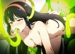 ai_generated black_hair blush censored_pussy cum_dripping drooling female green_tentacles pink_eyes raped raped_female raped_girl sagiasa tearing_up tentacle_rape tentacles_in_ears tentacles_in_mouth tower_of_god yeon_yihwa