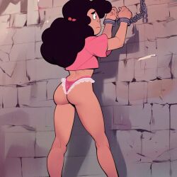 ai_generated ass bound_wrists chains lace_panties pink_panties steven_universe stevonnie worried_expression
