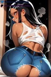 1girls ai ai_assisted ai_generated anime artist_name ass ass_focus back bare_shoulders belt black_hair blue_pants blush brown_eyes dark-skinned_female dark_skin denim dibzprintz earclip fansly female from_behind grin hair_ornament hairclip hayase_nagatoro hi_res high_quality high_resolution highres huge_ass jeans long_hair looking_at_viewer looking_back nagatoro_hayase pants patreon_username please_don't_bully_me,_nagatoro shirt sitting smile solo steaming_body sweat tank_top torn_clothes torn_jeans torn_pants watermark web_address white_shirt white_tank_top