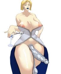 balls ballsack big_breasts blonde_hair blue_lips colored_penis cum cum_in_container cum_in_cup cup diamond_penis dickgirl dress emma_frost emma_frost_(marvel_rivals) futa_only futanari intersex marvel marvel_rivals nipple_out nipples notsyfw partially_clothed penis penis_out pink_nipples thick_thighs thunder_thighs unsyfe