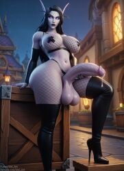 ai_generated elf_futa fishnets futa_cock futanari huge_breasts huge_cock huge_testicles idel_art intersex penis purple_skin sagging_testicles stable_diffusion thick_thighs void_elf void_elf_futa world_of_warcraft