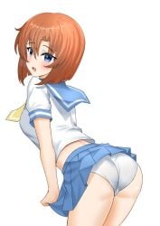 big_butt blue_sailor_collar butt higurashi_no_naku_koro_ni panties pleated_skirt ryuuguu_rena skirt underwear white_panties