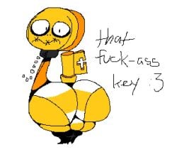 1boy 2025 :3 animate_inanimate big_ass big_butt black_eyes english_text fat_ass femboy femboy_only feminine_male guilty_gear huge_butt key looking_back looking_back_at_viewer male male_only no_humans non-human objectum panties paracelsus shyguymetals solo solo_femboy solo_male stitched_mouth tagme text yellow_body