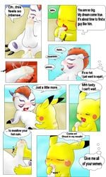 anal anus balls beach blush claws comic crossover cum curby digimon eager furry furry_only gay gomamon licking male nintendo no_humans open_mouth oral penis pikachu pokemon seaside tongue video_games