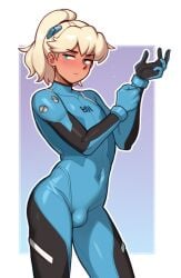 1boy blonde_hair blushing bulge bulge_through_clothing cody_(dross) crossover dross femboy male neon_genesis_evangelion original plugsuit