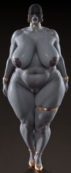 1girls ai_generated areolae big_breasts breasts curvy female full_head_mask grey_skin huge_ass huge_breasts looking_at_viewer mask mature mature_female milf monster_girl nipples pussy resident_evil rule_63 slightly_chubby solo thick_thighs tmis tyrant wide_hips
