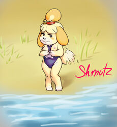 animal_crossing breasts flashing furry isabelle_(animal_crossing) nintendo shmutz-art straight_hair video_games