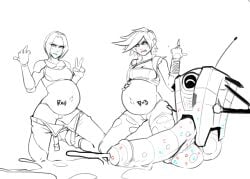 1boy 2025 2girls angry big_balls big_belly big_penis borderlands boxman claptrap female flipping_off huge_cock hyper_penis large_balls large_penis leaking_cum lilith_(borderlands) lipstick_mark male maya_(borderlands) peace_sign penis pregnancy_tally pregnant pregnant_female pregnant_with_multiples robot robot_boy sketch