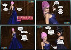 3d age_difference aveline big_breasts big_penis black_hair breasts caption clothes comic crazyxxx3dworld female futa_on_female futanari intersex large_breasts light_skin maid makeup penis pink_hair servant sex wig