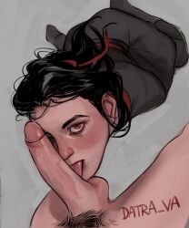 black_hair clothed clothing dick face_closeup feminine imminent_fellatio imminent_oral mo_dao_zu_shi on_knees penis penis_lick penis_on_face wei_wuxian yaoi