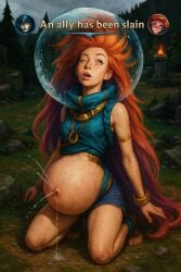 1girls about_to_burst ai_generated belly_bulge belly_button belly_expansion belly_inflation death defeated drowning feet female female_focus female_only kneeling league_of_legends leaking nami_(league_of_legends) navel outie_belly_button outie_navel red_hair self_upload solo solo_female solo_focus video_game_character water_inflation zoe_(league_of_legends)