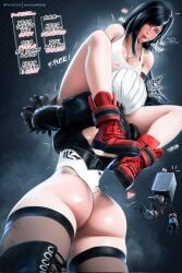 2girls 3d black_hair crossover cunnilingus dialogue eating_pussy english english_text female female_only final_fantasy final_fantasy_vii final_fantasy_vii_remake hi_res highres lesbian_sex light-skinned_female light_skin mikadawn nier:_automata tagme text tifa_lockhart white_hair yorha_2b yuri