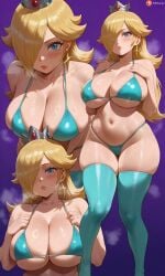 1girls ai_generated ass big_breasts bigbizarts bikini breasts cleavage curvaceous curvy female female_only large_breasts light-skinned_female navel nintendo phat_ass princess_rosalina solo solo_female solo_focus steaming_body sweaty thick_ass thick_thighs thighhighs wide_hips