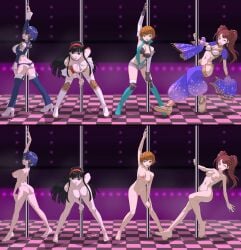 bunny_girl chie_satonaka clothed_and_nude_version completely_naked completely_naked_female completely_nude completely_nude_female exhibitionism exhibitionist girls_only kinky kujikawa_rise lap_dance mahomalice naked persona_4 pole pole_dancing rise_kujikawa satonaka_chie shirogane_naoto yukiko_amagi
