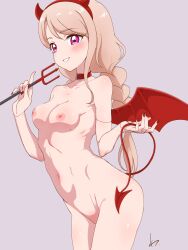 1girls blonde_hair breasts devil_horns devil_tail female hage_and_kasga himitsu_no_aipri naked nikaidou_tamaki nipples nude nude_female pink_eyes pretty_(series) pretty_series small_breasts solo strawberry_blonde_hair