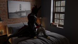 16:9 3d 4k absurd_res animal_genitalia animal_penis anthro aroused ass balls bed bio_(biohazardouswolf) biohazardouswolf blender_(artwork) canine_genitalia canine_penis cervus_durr deer digital_media_(artwork) dragon duo erection fur furniture genital_piercing genitals hi_res knot lying male male/male mammal moonfang mythological_creature mythological_scalie mythology penetration penis penis_piercing piercing presenting presenting_hindquarters scalie sheath vrchat_model white_body white_fur widescreen zorak_the_great