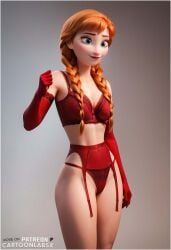 ai_generated anna_(frozen) disney disney_channel disney_princess female frozen_(film) frozen_2 lingerie lingerie_bra lingerie_only lingerie_panties naked naked_female nude nude_female sexy standing