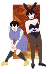 big_breasts breasts bunny_ears bunnysuit gloves heart_hands nasty_byte original_character short_dress short_hair shortstack skirt