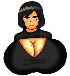 1girls ava_(gazoogaloo) black_hair blush boob_window cleavage female female_only huge_breasts hyper hyper_breasts looking_at_viewer mii mole mole_under_eye nintendo original_character tagme tan-skinned_female weaponizedpornography
