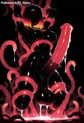 ai_generated aist_ animal_genitalia_on_humanoid ass balls black_body black_hair black_skin cum cum_drip cum_in_ass cum_in_mouth faceless futanari glowing_egg glowing_hair high_heels horsecock horsecock_on_humanoid intersex no_eyes original penis red_penis red_tentacles tentacle tentacle_rape tentacle_sex testicles