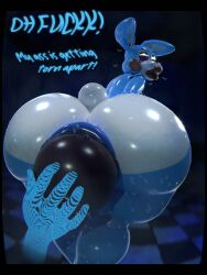 3:4 3d_(artwork) absurd_res anal anal_fluids anal_sex animatronic anthro anus ass bent_over big_butt blue_anus bodily_fluids breath bubble_butt buckteeth butt_focus buttplug buttplug_in_ass buttplug_insertion checkered checkered_floor dialogue digital_media_(artwork) disembodied_hand duo english_text eye_roll femboy five_nights_at_freddy's five_nights_at_freddy's_2 glistening glistening_body glowing glowing_eyes hi_res hologram huge_butt huge_buttplug lagomorph leporid lips machine male mammal object_in_ass panting penetration plug_(sex_toy) plug_insertion profanity puffy_anus rabbit rckke rear_view robot robot_anthro scottgames scut_tail sex_toy sex_toy_in_ass sex_toy_insertion short_tail smile solo_focus spread_butt spreading sweat sweaty_body tail teeth text thick_thighs toy_bonnie_(fnaf)