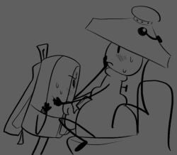 2025 2boys airy_(hfjone) animate_inanimate blush blushing duo duo_male grabbing grabbing_partner hfjone liam_plecak_(hfjone) male male_only monochrome object_show object_show_community object_shows osc penis_on_face rubbing sweat sweatdrop sweating tagme tentacle tentacle_penis trashkity
