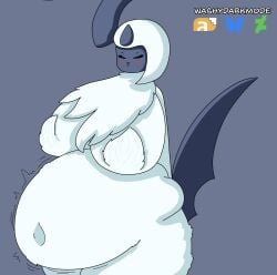 1girls absol bbw big_breasts blush breasts cleavage featureless_breasts featureless_crotch female female_only fur furry huge_breasts morgan_(anascarfan2) nude overweight pokemon pokemon_(species) solo tagme thick_thighs washydarkmode white_body white_fur wide_hips