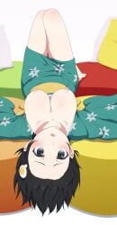 1girls araragi_tsukihi bakemonogatari big_breasts exposed_breasts female grey_eyes hair_ornament kimono knees_together large_breasts laying_down laying_on_back looking_at_viewer monogatari_(series) na-suke open_mouth partially_clothed solo teen teen_girl teenage_girl teenager yukata
