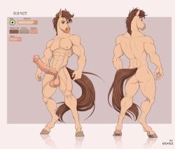 2022 abs animal_genitalia animal_penis anthro apple-faced artist_name balls blue_sclera brown_hair brown_tail color_swatch dated english_text equid equine equine_genitalia equine_penis erection front_view genitals hair hi_res horse male mammal medial_ring model_sheet mouth_closed muscular muscular_anthro muscular_male navel nipples nude pecs penis pink_balls pink_nipples pink_penis rear_view short_hair simple_background solo standing tail tan_body text vein veiny_penis yellow_eyes