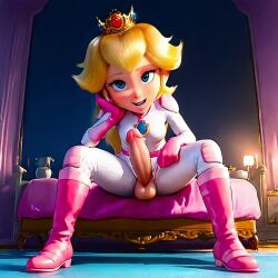 1futa 3d ai_generated balls bed bedroom bodysuit erection futanari illumination_entertainment intersex looking_at_viewer mario_(series) nintendo penis penis_out princess_peach sitting solo super_mario_bros. super_mario_bros._(2023_film) testicles