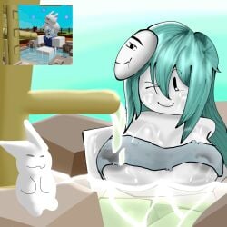 1girls artist_request big_breasts blocky_body blue_hair breasts female grow_a_garden gubby mask onsen reference_image roblox roblox_avatar roblox_game robloxian smile tagme water wet white_skin