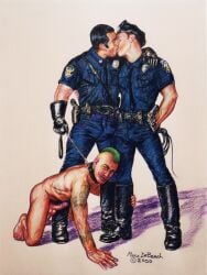 bondage boots collar cop dominant dominant_male domination erection fetish gay gay_art gay_male gay_sex hard_on homosexual leash male_only marc_debauch master police police_officer police_uniform slave submissive submissive_male uniform vintage whip