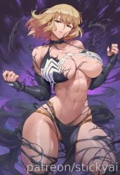 1girls ai_generated anime blonde_hair breasts breasts cha_hae_in eyes female fit medium_hair nsfw purple_eyes solo_leveling stickyai