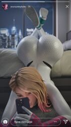 1girls alenabyss ass big_ass big_butt blonde_female blonde_hair blonde_hair_female clothed clothed_female converse female female_focus female_only front_view gwen_stacy gwen_stacy_(spider-verse) large_ass large_butt light-skinned_female light_skin marvel selfie shoes sneakers solo solo_female solo_focus sony_interactive_entertainment spider-gwen spider-man:_across_the_spider-verse spider-man:_into_the_spider-verse spider-man_(series)