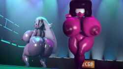 2girls 3d 3d_animation amethyst_(steven_universe) animated areolae ass barefoot breasts completely_nude completely_nude_female female female_only full_body garnet_(steven_universe) huge_ass huge_breasts ironhawk naked naked_female nipples nude nude_female steven_universe tagme video