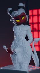 1boy absurd_res anthro balls big_balls big_penis erection femboy genitals hellaverse helluva_boss hi_res huge_filesize hung_bottom hung_femboy hung_trap imp latex living_clothes living_latex male mindfuck moxxie_(helluva_boss) moxxie_(valorlynz) nocturnalfuzz penetration penis questionable_consent solo solo_focus sounding_beads tail torture urethral urethral_penetration vat white_latex wide_hips