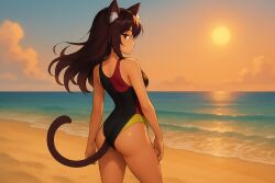 1girls ai_generated beach cat_ears cat_tail female mii_reis sea summer sun vtuber vtuber_br