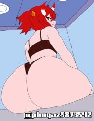 1girls 2d ass ass_focus ass_up background big_ass big_butt bra embarrassed embarrassed_female giant_ass gigantic_ass horns horns_girl huge_ass ibispaintx meiru-chan_(vtuber) panties plmqaz587354 red_eyes red_hair tagme tied_hair vtuber vtuberfanart